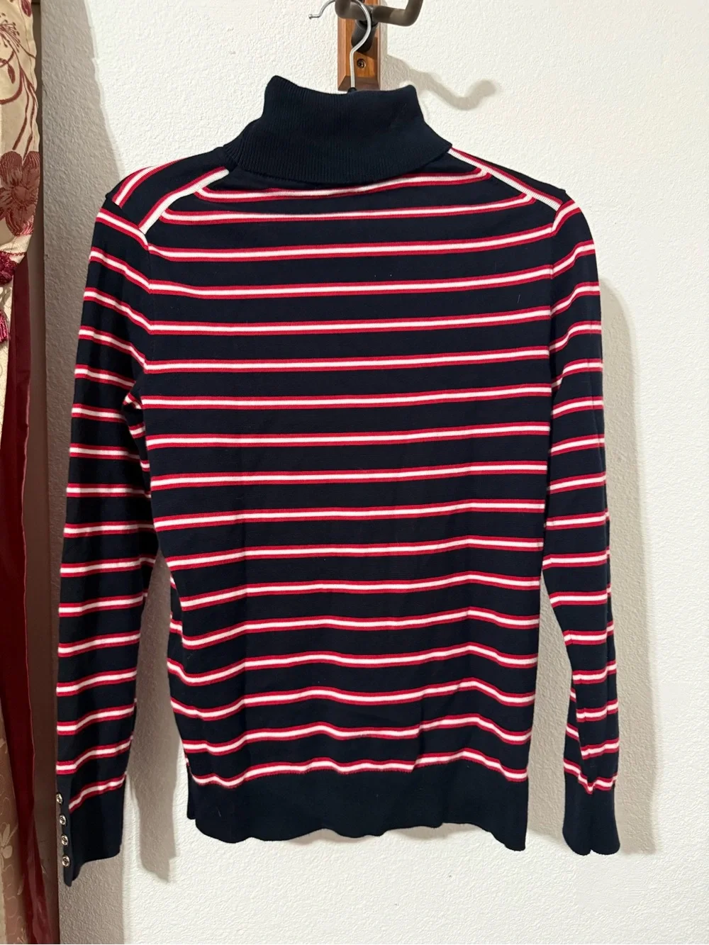 Tommy Hilfiger Turtleneck Sweater Navy Red White Striped Size S - Picture 2 of 6